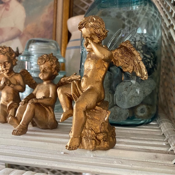 Vintage 90s Gold Cherub Set of 3 Figurines - Picture 3 of 9